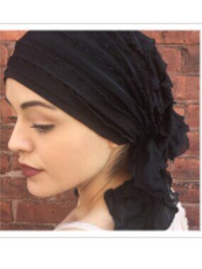 Black Ruffle Chemo Beanie Hijab Head Scarf